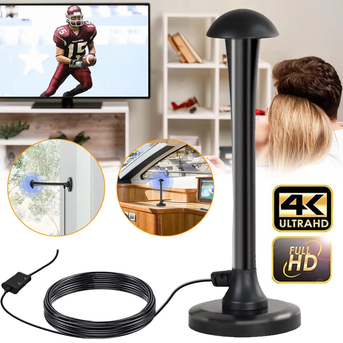 Indoor TV Aerial, for TV Tuner/Portable TVs/Set Top Box At Home in Car While Camping