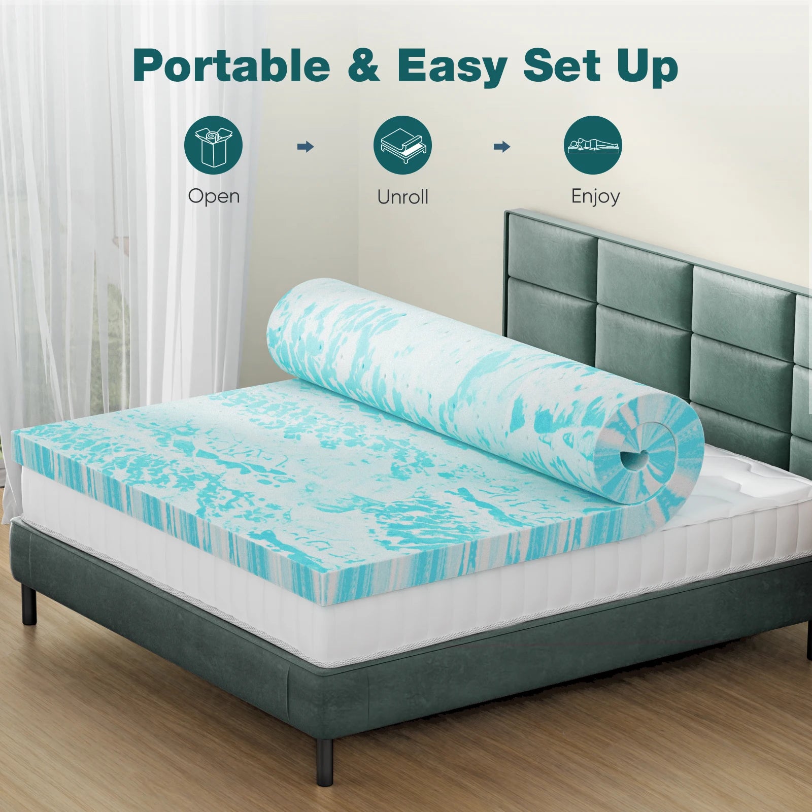 JHK Colchón Superior de Espuma de Memoria de Gel de 4 Pulgadas Tamaño Completo, Colchón Fresco, Suave y Transpirable, Mueble para Dormitorio Escolar