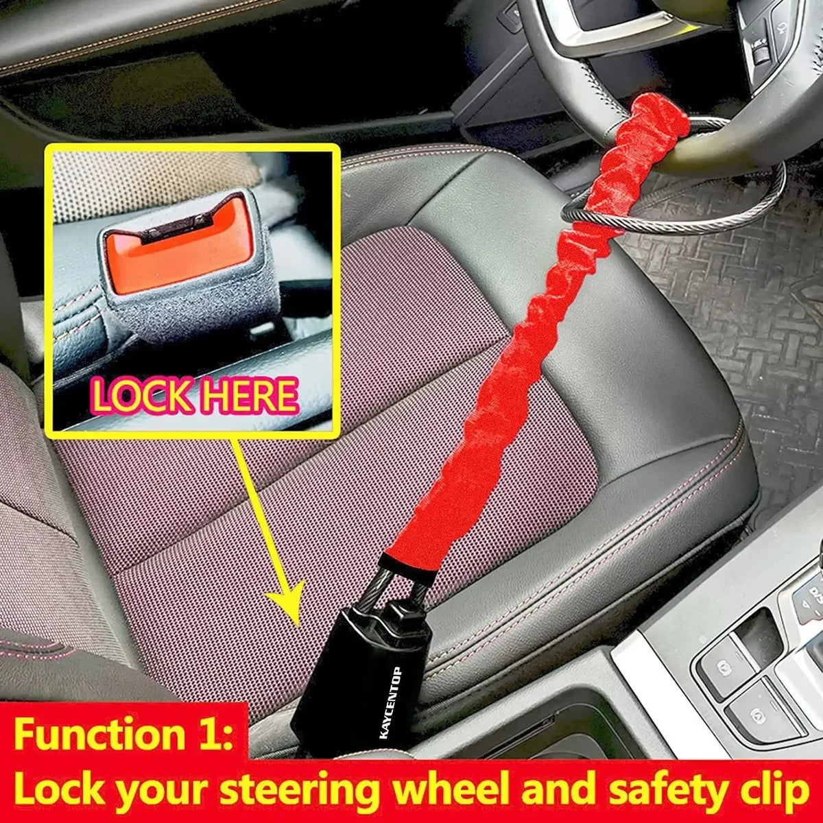SEAMETAL Car Steering Wheel Lock Universal Antitheft Device Auto Seat Belt Buckle Lock Rope Steel Cable for Car Truck SUV Van RV