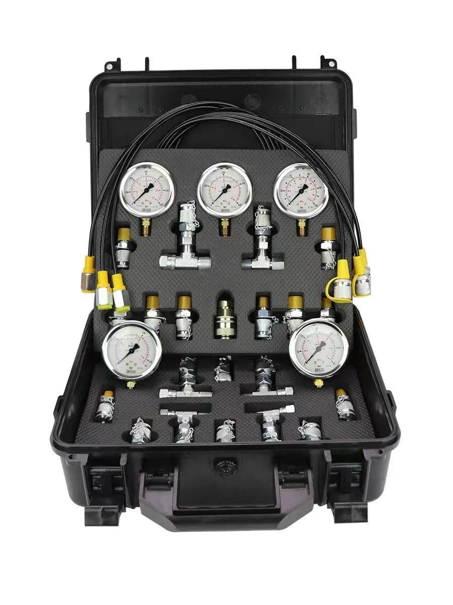 Sada pro testování hydraulického tlaku s 5 manometry a kompletní sadou adaptérů