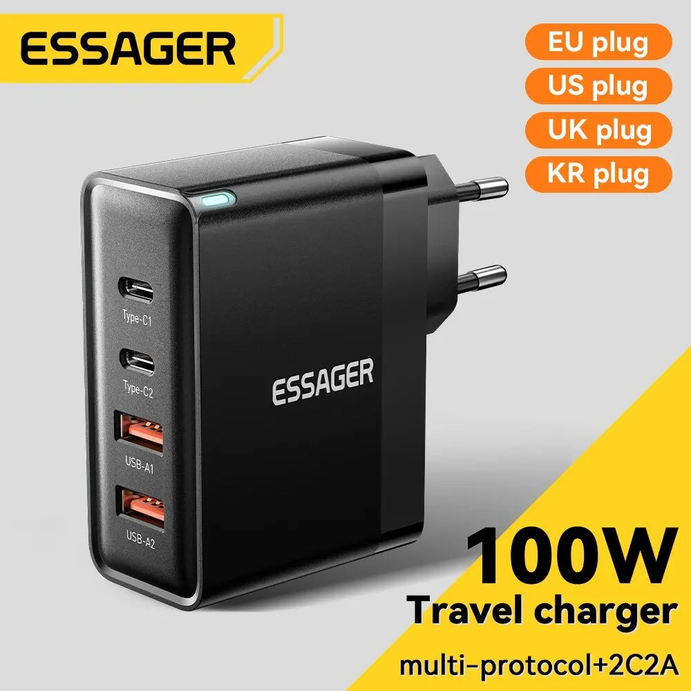 Essager 100W GaN USB Type C Caricabatterie PD QC Quick Charge 4.0 3.0 Type C Ricarica Rapida Per iPhone 14 13 12 Xiaomi Macbook 