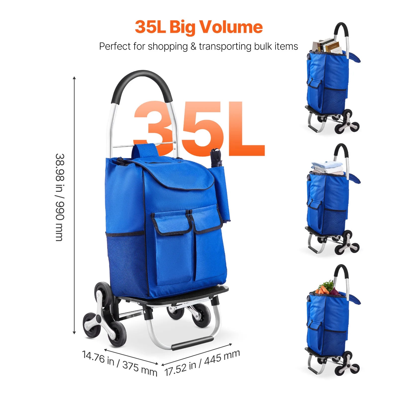 Carrello della spesa da 36L con ruote e telaio pieghevole per salire le scale