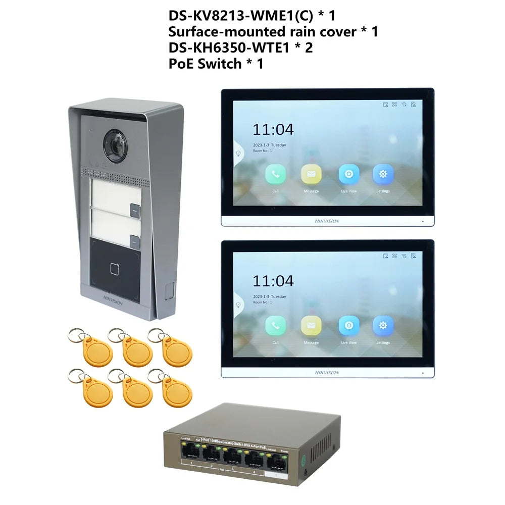 HIKVISION Original Multi-language POE Video intercom KIT,include DS-KV8113-WME1(C) & DS-KH6350-WTE1 & PoE Switch Spy-shop.com