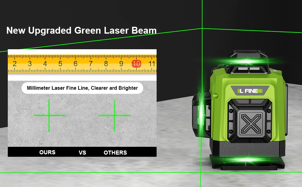 LFINE 3D/4D Laser Level 8/12/16 Lines Horizontal And Vertical With Remote Control 8 Lines 360°Self-leveling Laser Levels 