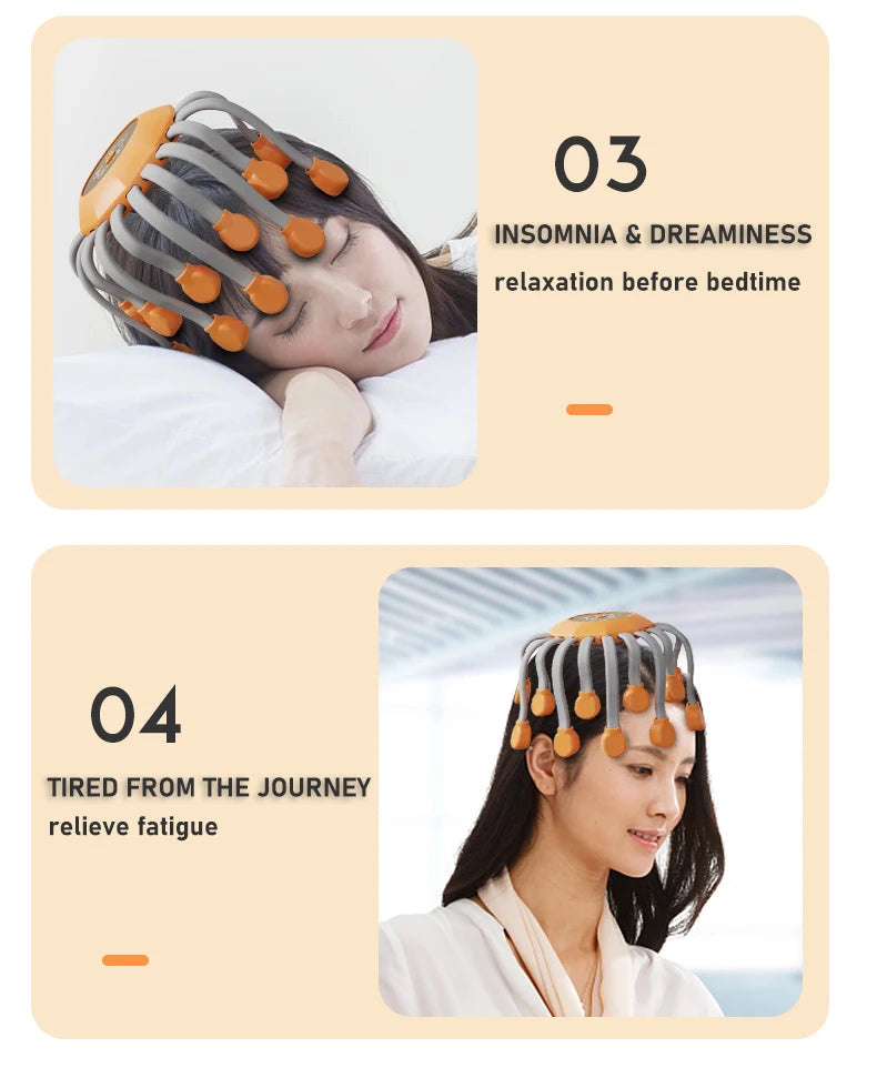 20Massage Heads Orange Scalp Head Massager Red Light Vibrator Octopus Scratcher For Relaxation Stress Migraine 