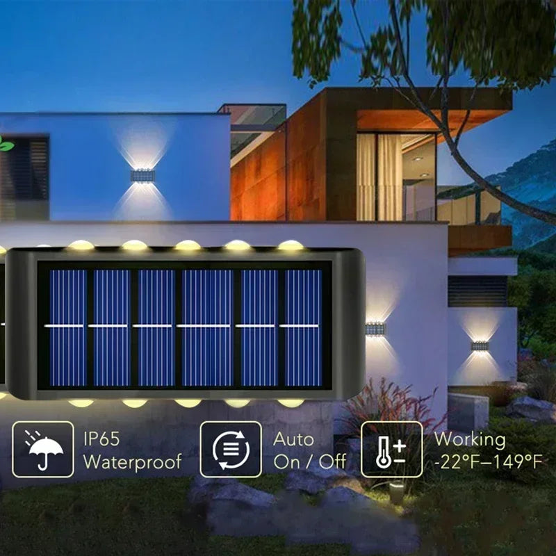 Solar Wall Light, IP65, 6 or 10 LED, White or Warm