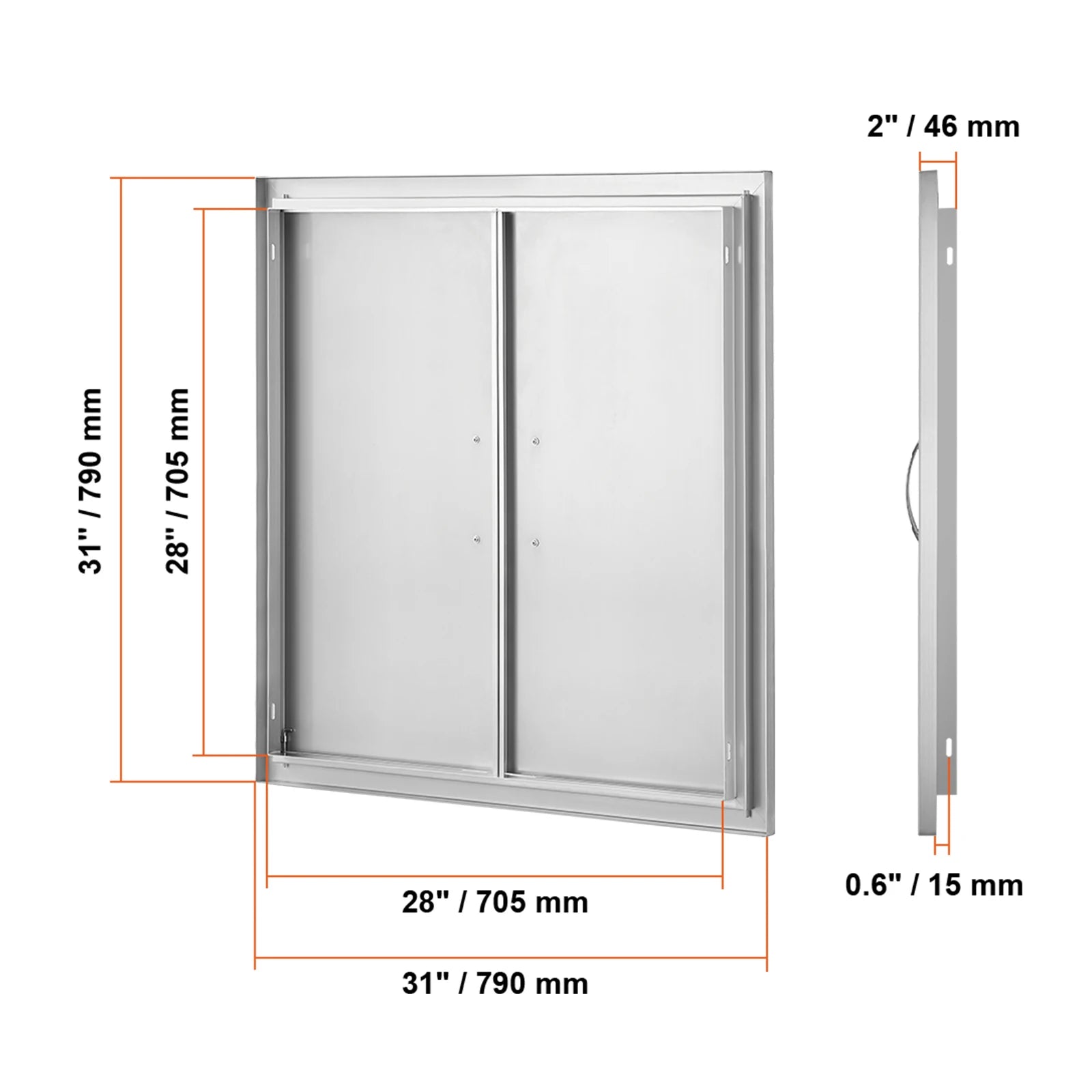 Stainless Steel BBQ Access Door Double Flush Mount Outdoor Cabinet Door