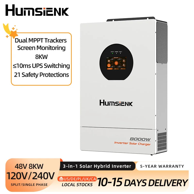 48V 8KW 3-in-1 Solar Hybrid Inverter with Dual MPPT, 120V/240V Split or Single Phase