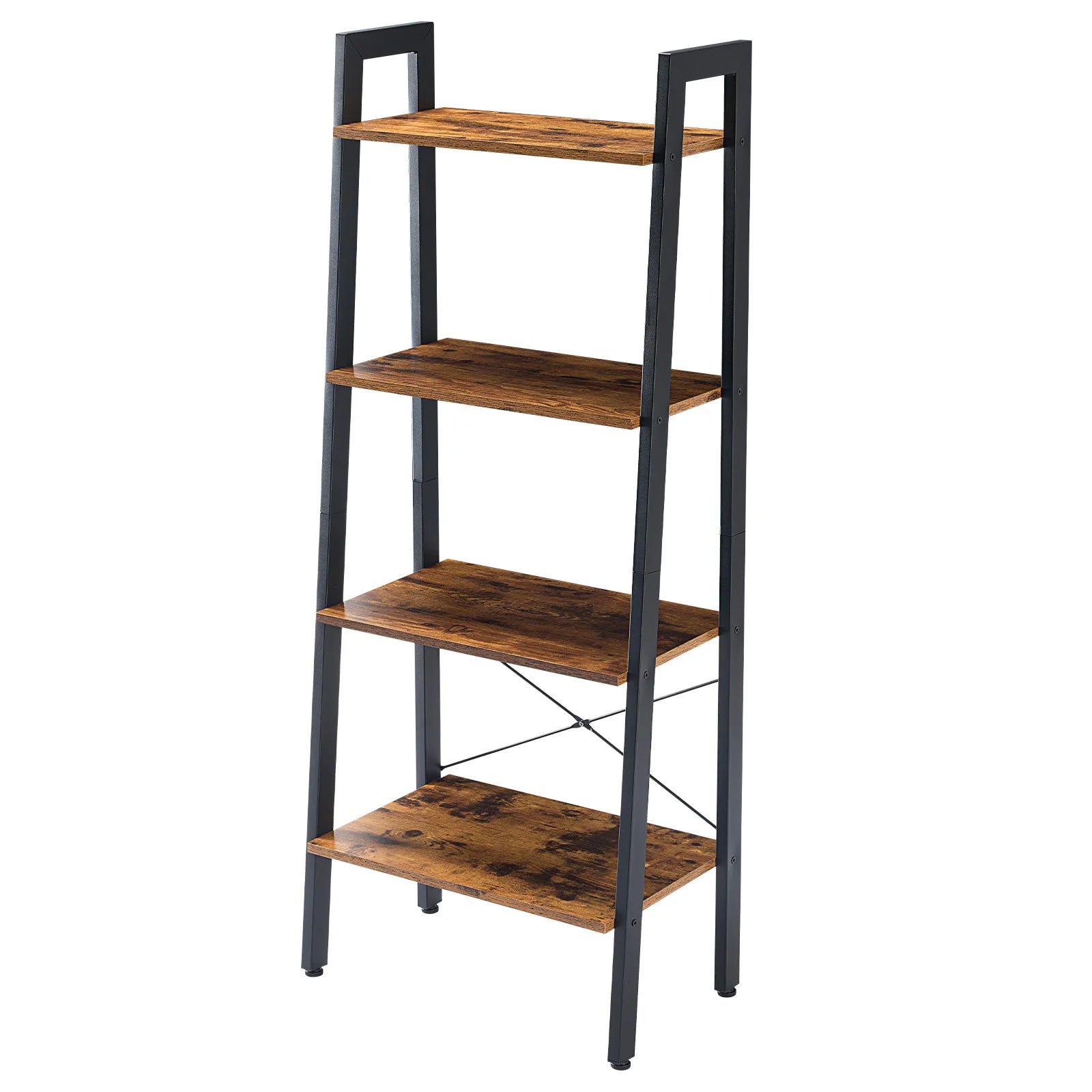 4-Tier Ladder Bookshelf with Wood Shelves and Metal Frame