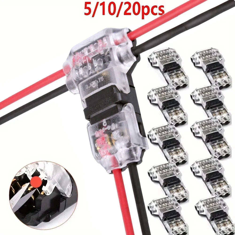 5/10/20PCS Wire Cable Snap In T2 Connector No-solder No-peel Quick Terminal Connections Joiners Auto Plug Electrical Accessories 