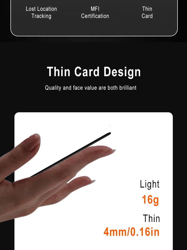 Tökéletesen vékony Find My Card nyomkövető a pénztárcáért VAT táskáért útlevél hátizsák fogantyú utazótáska laptop iOS csak Apple Bluetooth Anti Lost Locator Devi