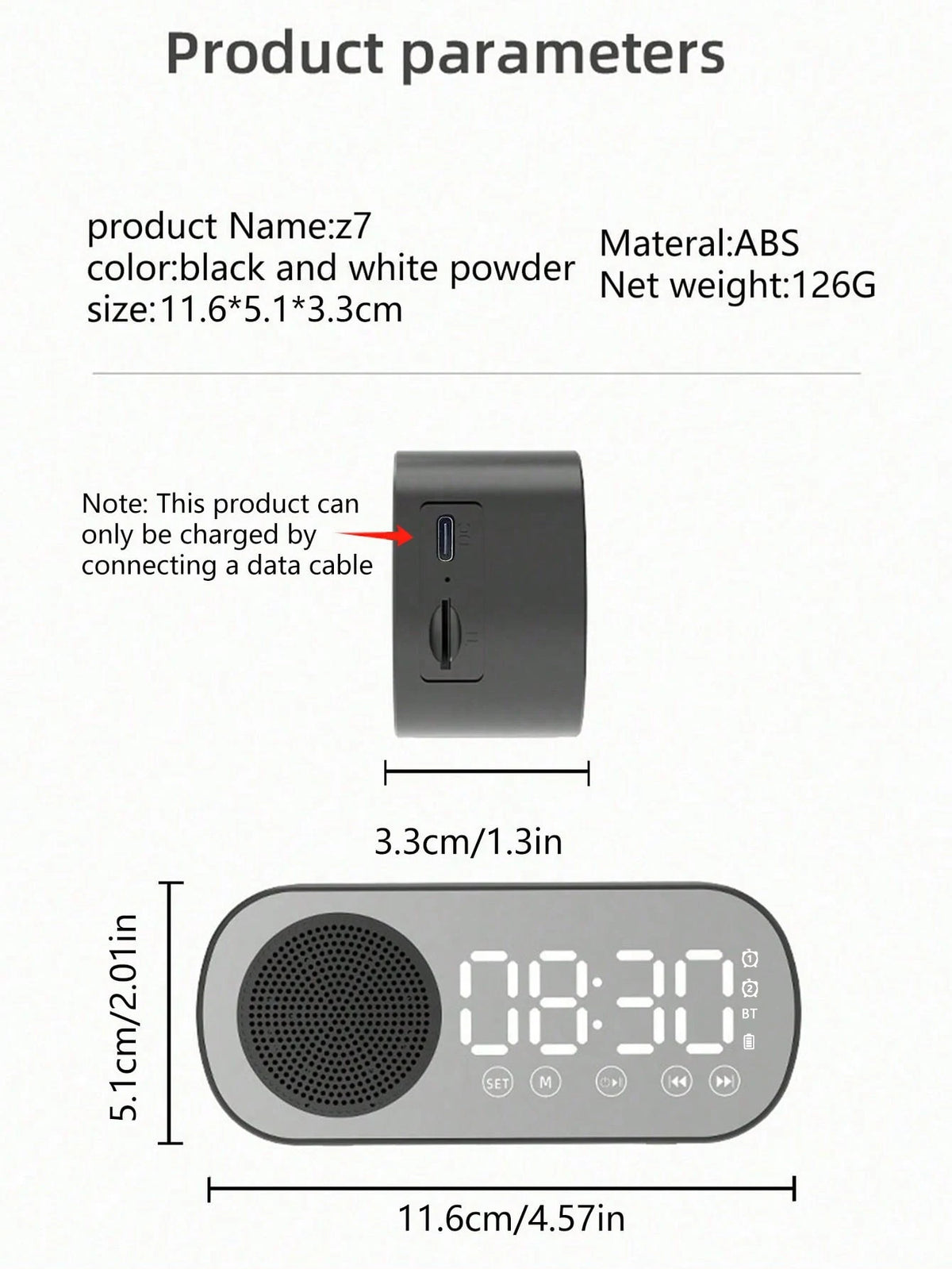 Bluetooth Speaker, Mirror-Faced Clock Alarm Clock Smart Speaker, Bass-Heavy FM Card Insertable Small Speaker