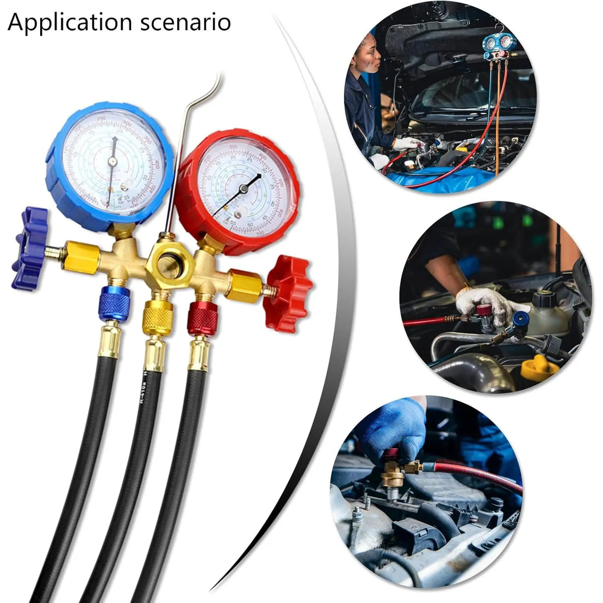 3PCS R410 Refrigerant AC Charging Hose 800-4000 PSI Working Pressure Fit HVAC Air Condition R134a R32 Refrigerant Manifold Gauge