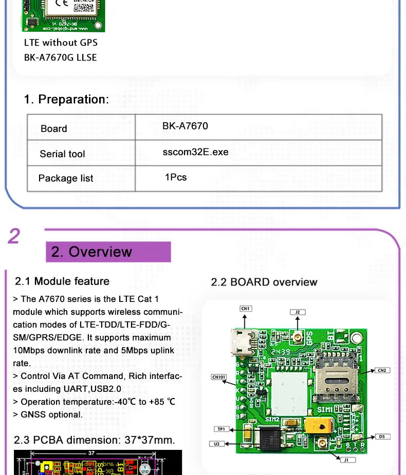Moduł A7670E LTE Cat 1 Multi-Band 4G GSM GPRS