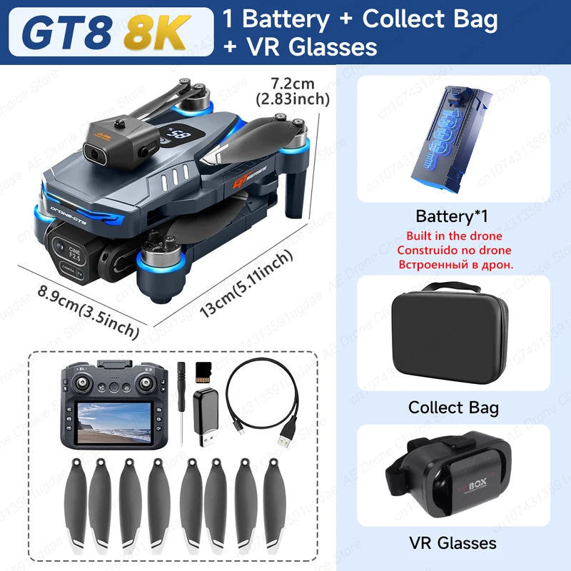 8K Çift Kameralı ve Ekranlı Uzaktan Kumandalı GT8 Drone