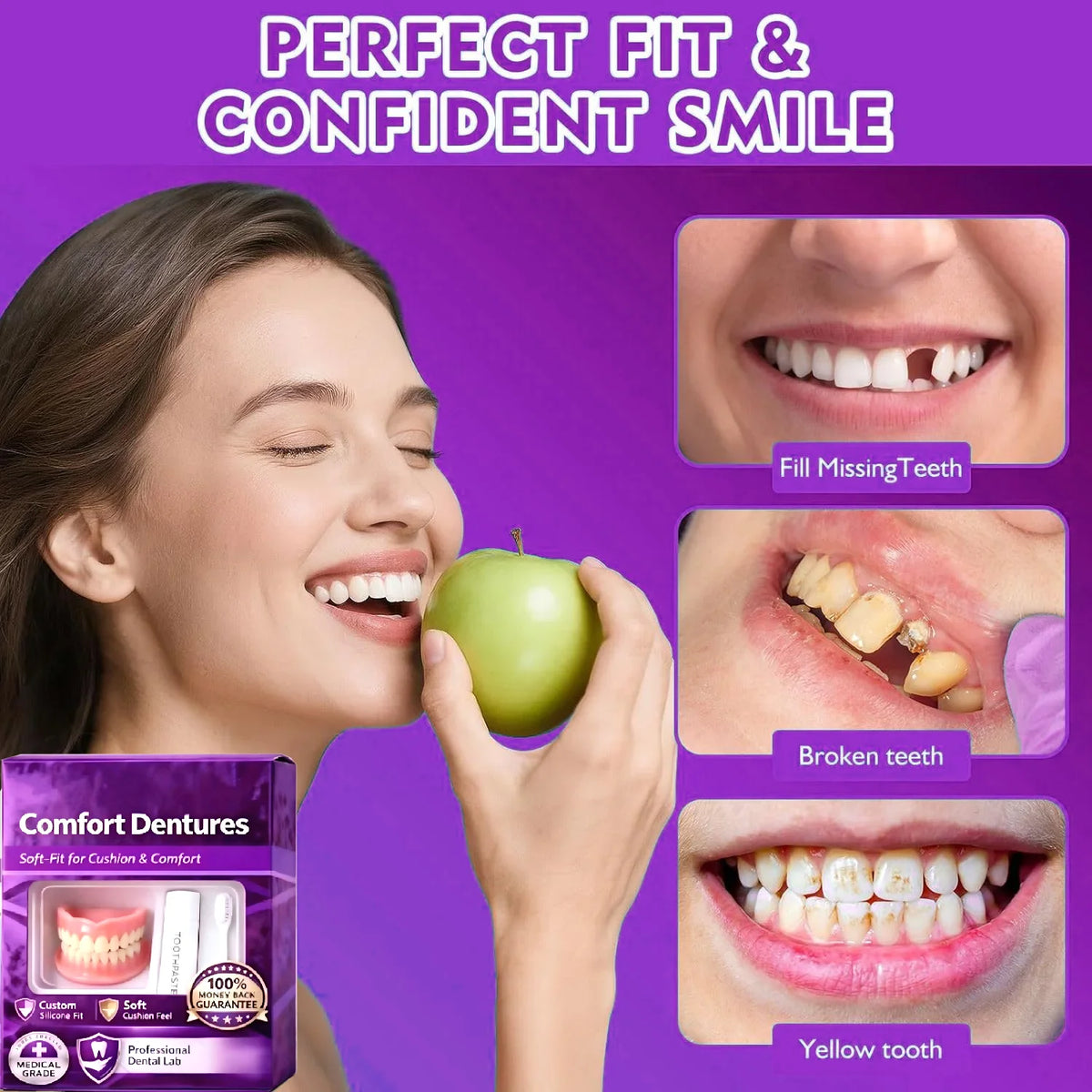Conjunto de capas cosméticas dentárias temporárias em silicone