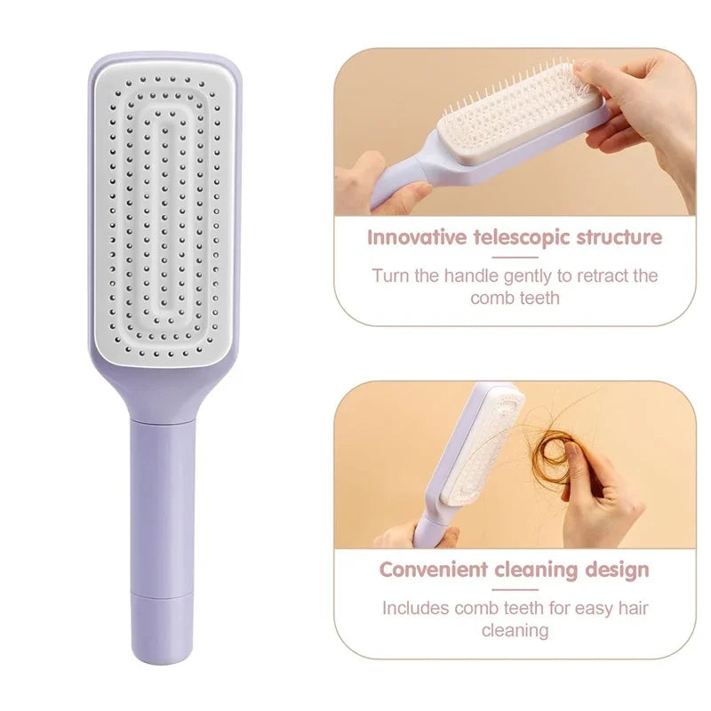 Automatic Cleaning Rotating Lifting Comb Self Cleaning Hairbrush Rotating Retractable Anti Static Massage Comb Scalp Hair Comb 
