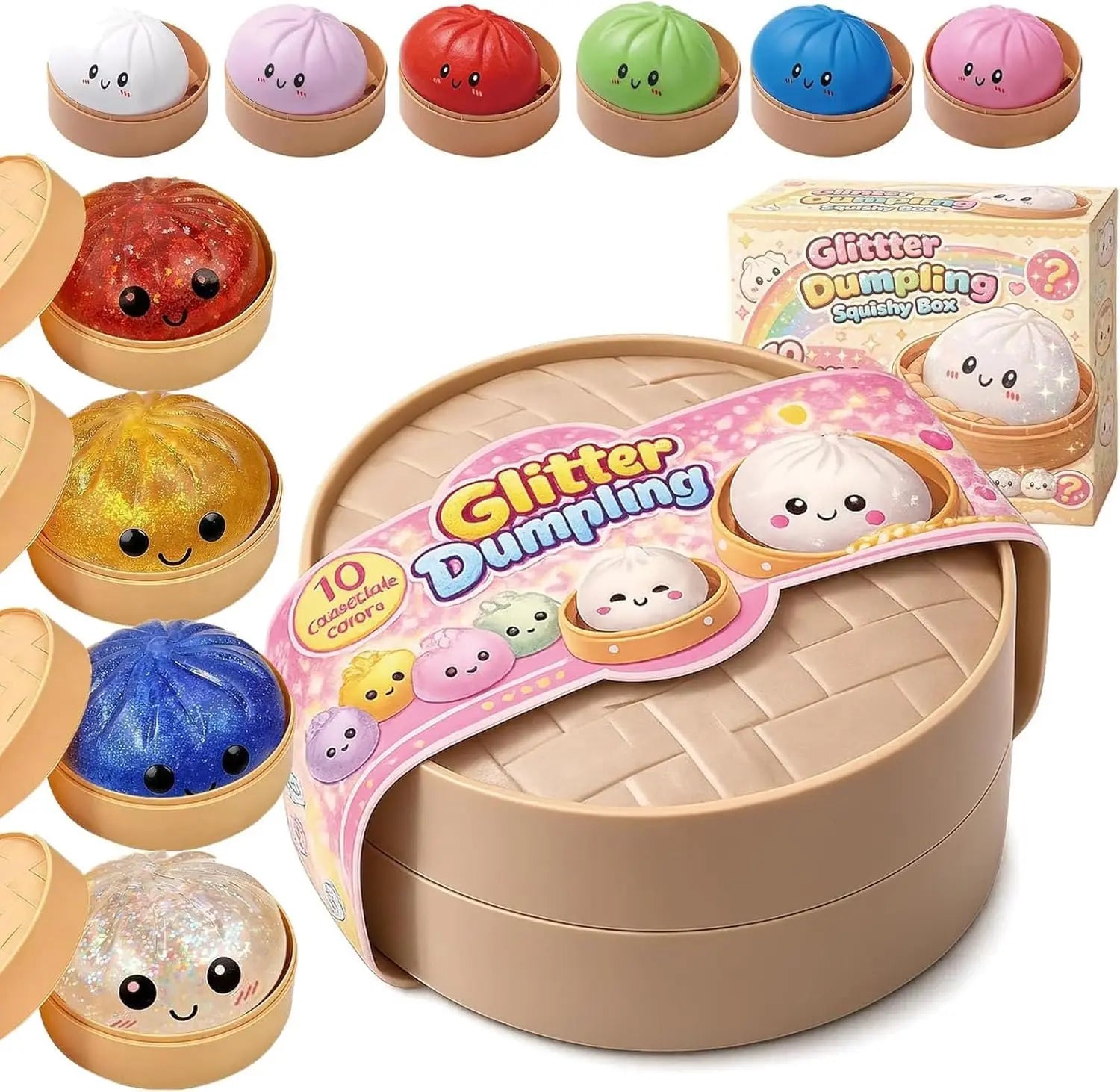 Glitter Dumpling Squishy Mystery Box, 10 Colors Random Gift