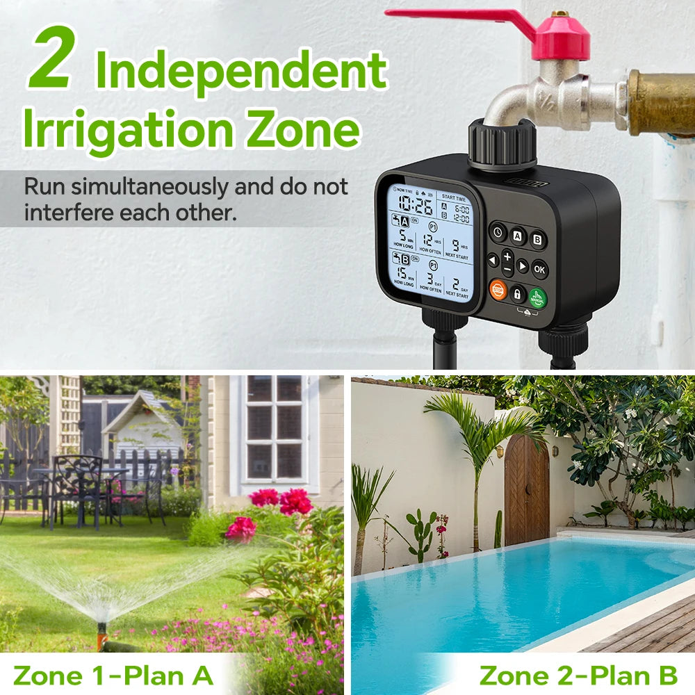Two-Outlet Garden Watering Timer with LCD