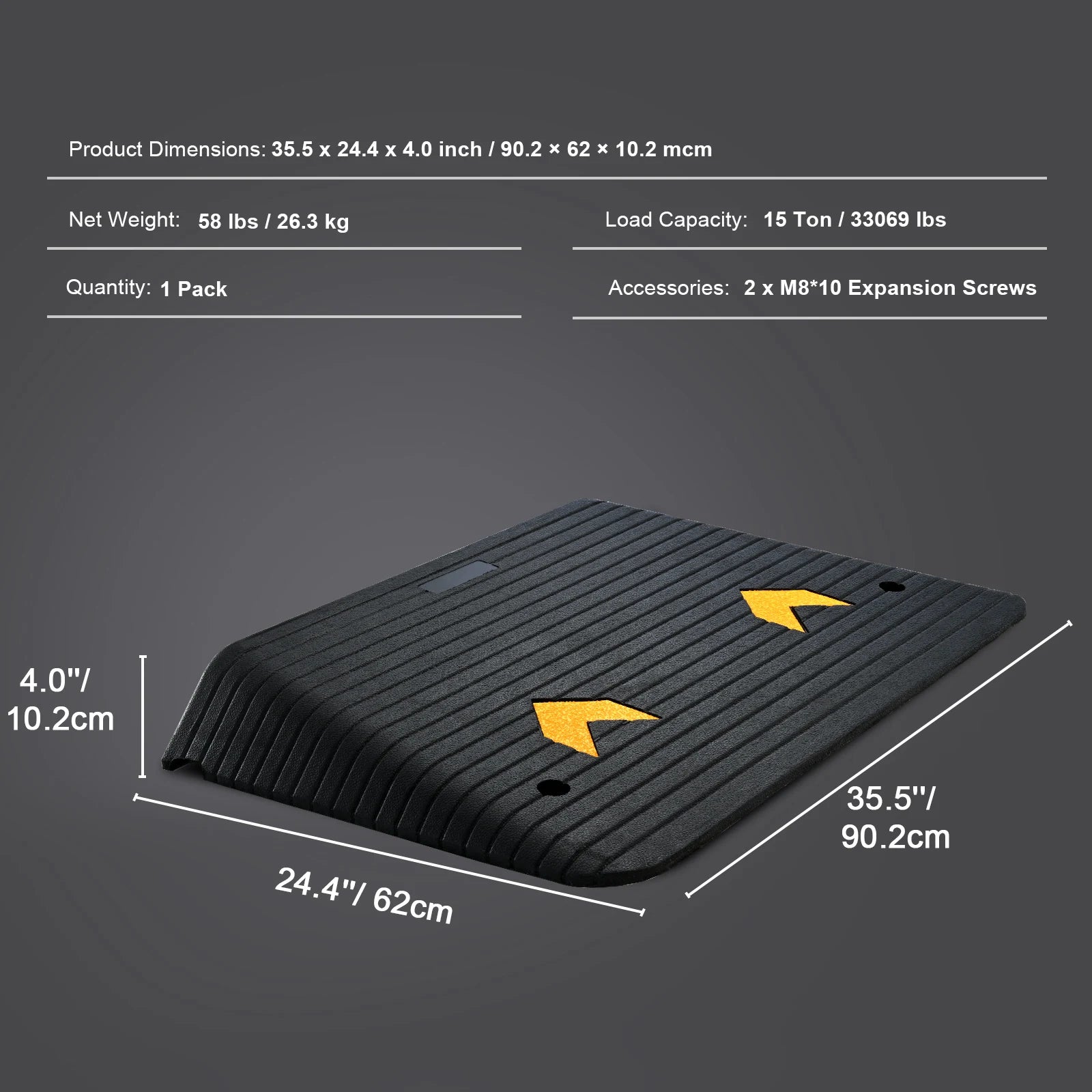 Rubber Driveway Curb Ramp 4" Rise Non-Slip Threshold for Wheels