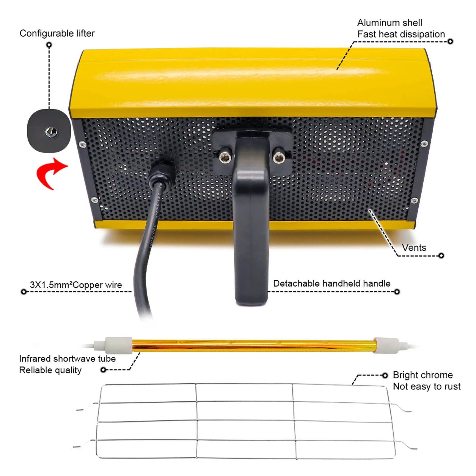 Portable Infrared Paint Curing Lamp 1000W/2000W for Car Repair