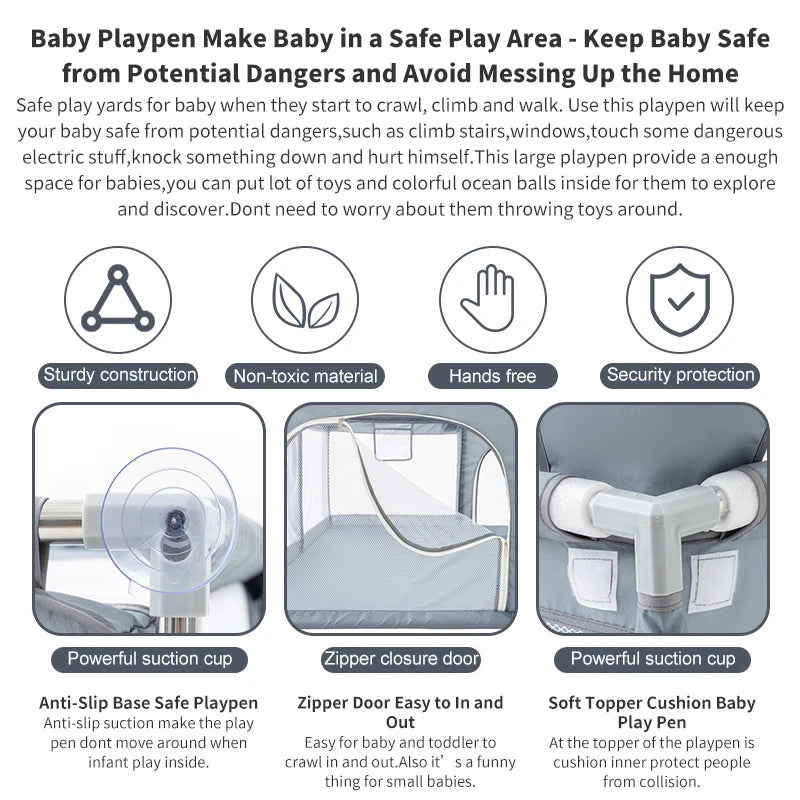 Baby Playpen Indoor Safety Playground with Basketball Hoop