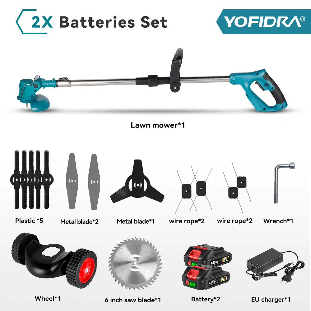 YOFIDRA 100-135cm Electric Lawn Mower 1500W Cordless Foldable Trimmer Pruning Cutting Garden Power Tool For Makita Battery Pin