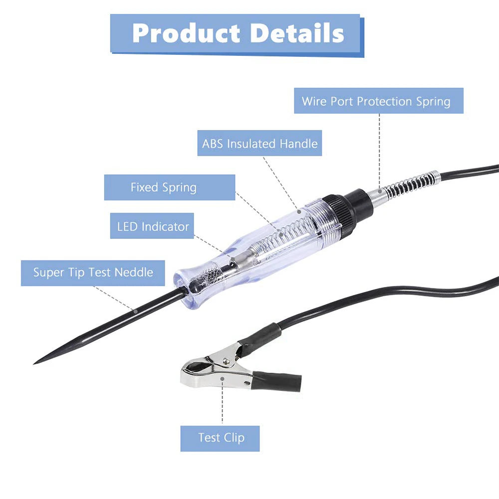 Caneta de teste elétrico para automóveis e camiões 6V12V24V, sonda para testar lâmpadas e circuitos, ferramenta de diagnóstico e manutenção de circuitos automóveis
