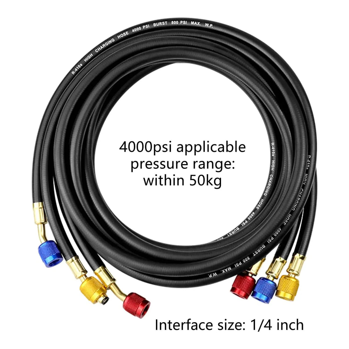 3PCS R410 Refrigerant AC Charging Hose 800-4000 PSI Working Pressure Fit HVAC Air Condition R134a R32 Refrigerant Manifold Gauge