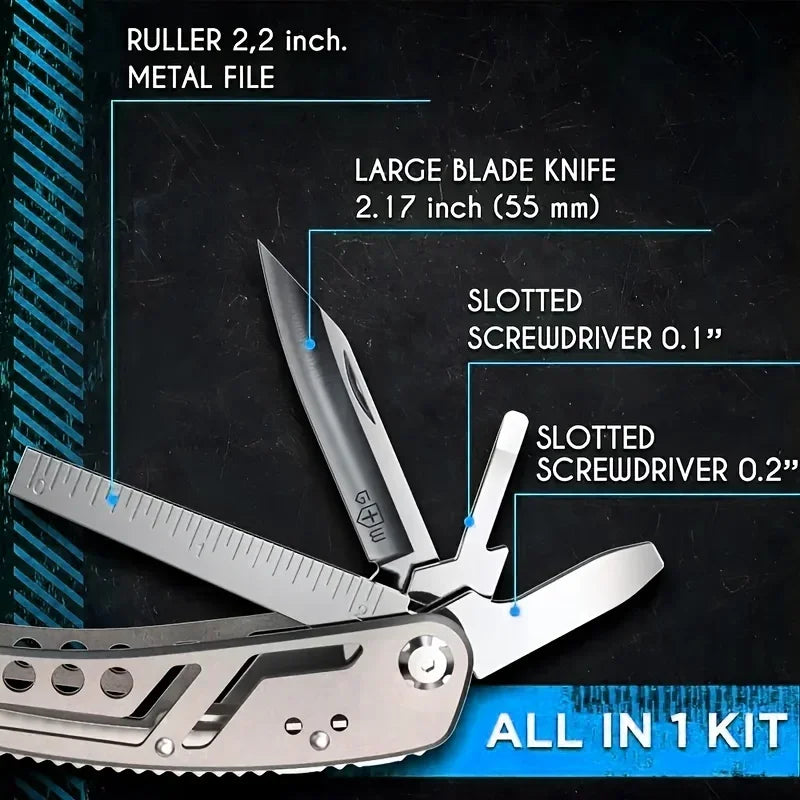 24-in-1 Multitool with Pliers, Knife and 11 Magnetic Bits