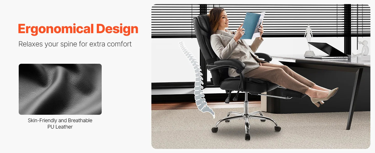 Ergonomisk kontorstol med vippefunktion, fodstøtte og 300 lb bæreevne