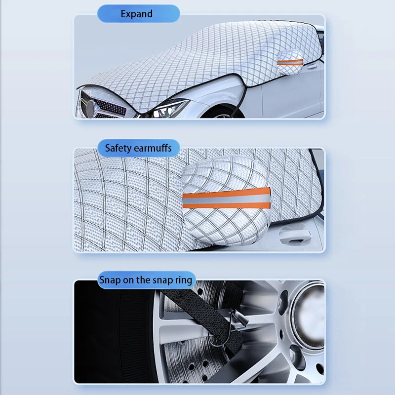 SEAMETAL Upgraded Car Window Snow Cover Large Size Windshield Snow Shield with Hood Cover Universal for Sedan Suv Hatchback