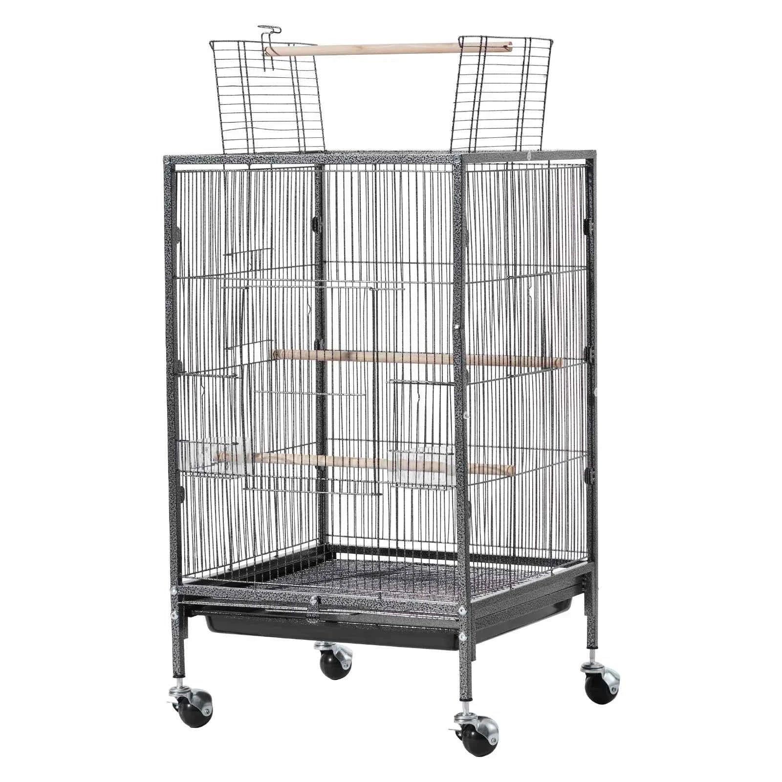 Bird Flight Cage with Perches, Slide-Out Tray, Feeders and Wheels