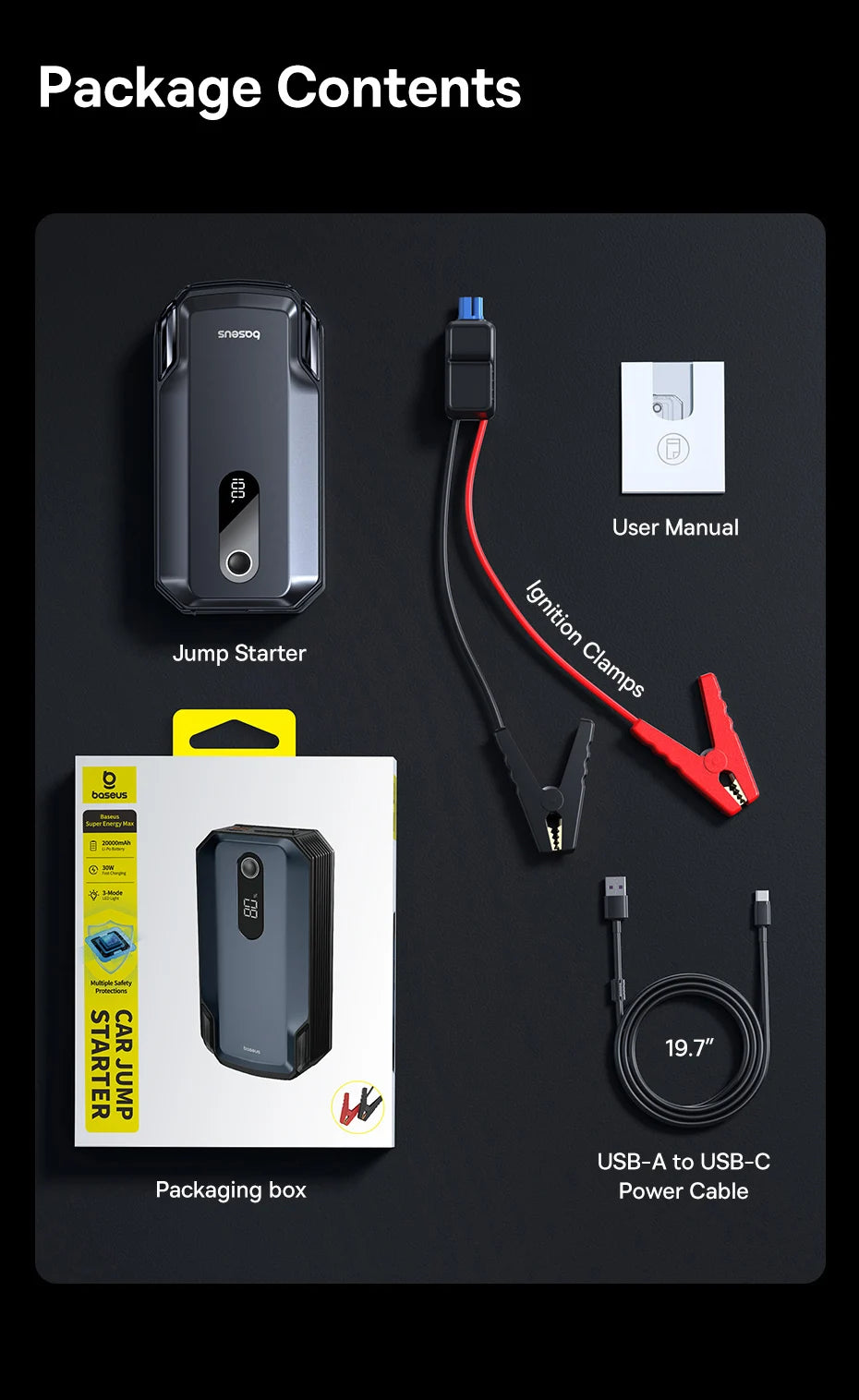 Pornitor auto portabil 20000mAh 8000A, amplificator de baterie 12V
