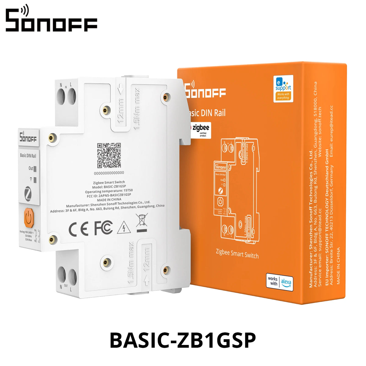 Interruptor para riel DIN Zigbee SONOFF BASIC-ZB1GSP de 32 A