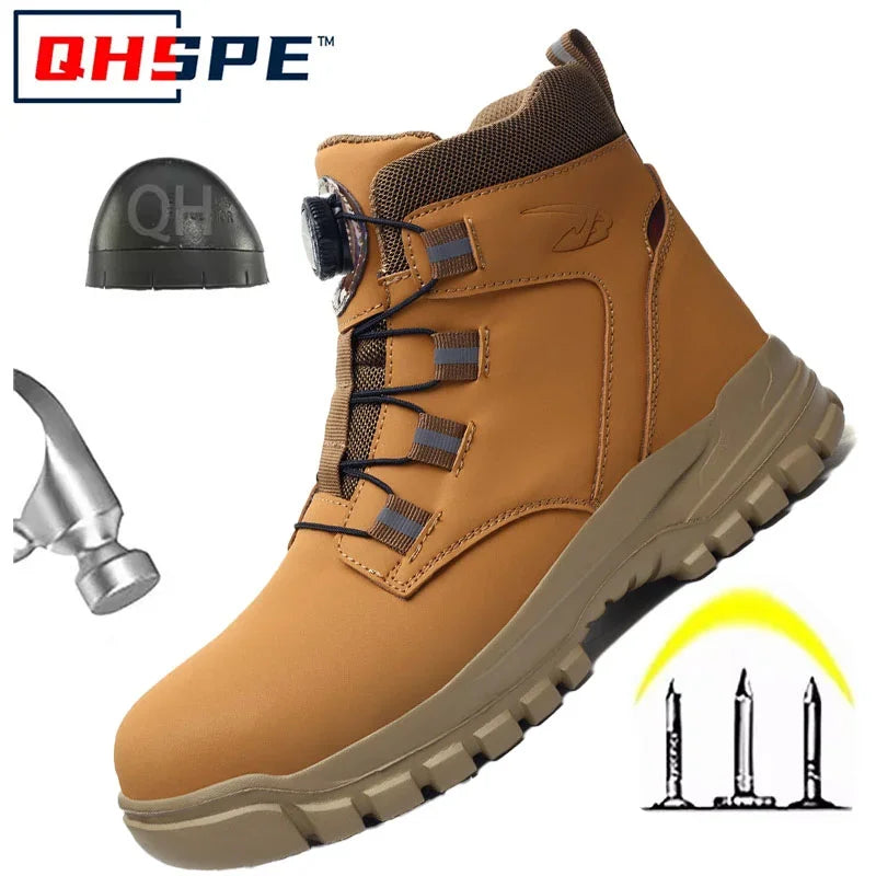 Rotating Button New Safety Shoes Men Anti-smash Anti-puncture Work Shoes Fashion Men Sport Shoes Security Protective Boots Men 