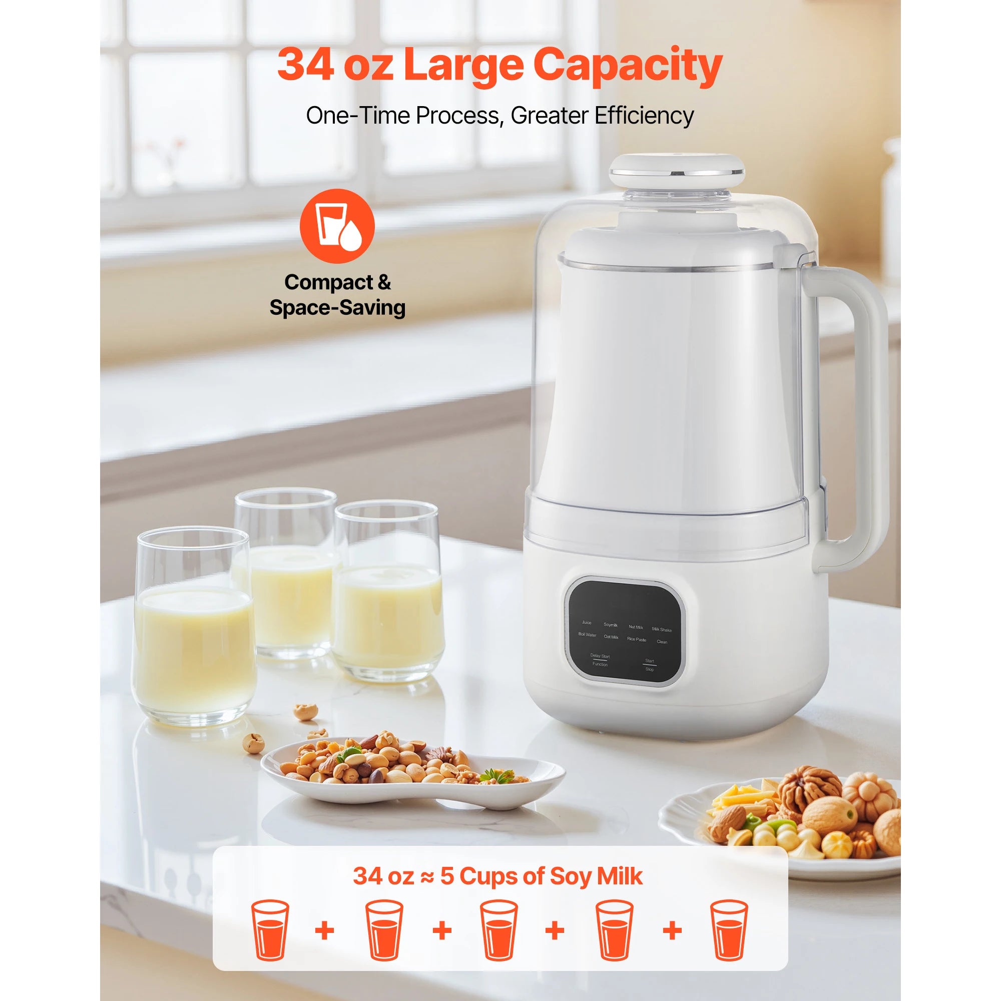 8-in-1 Notenmelkmaker 34oz met Timer en Zelfreinigingsfunctie