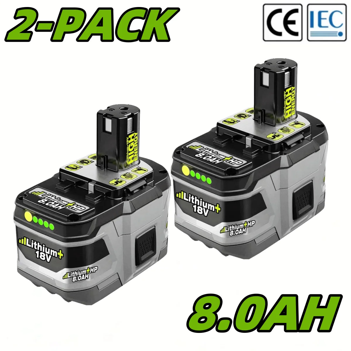 8.0Ah 18V Li-Ion Battery Replacement with Indicator
