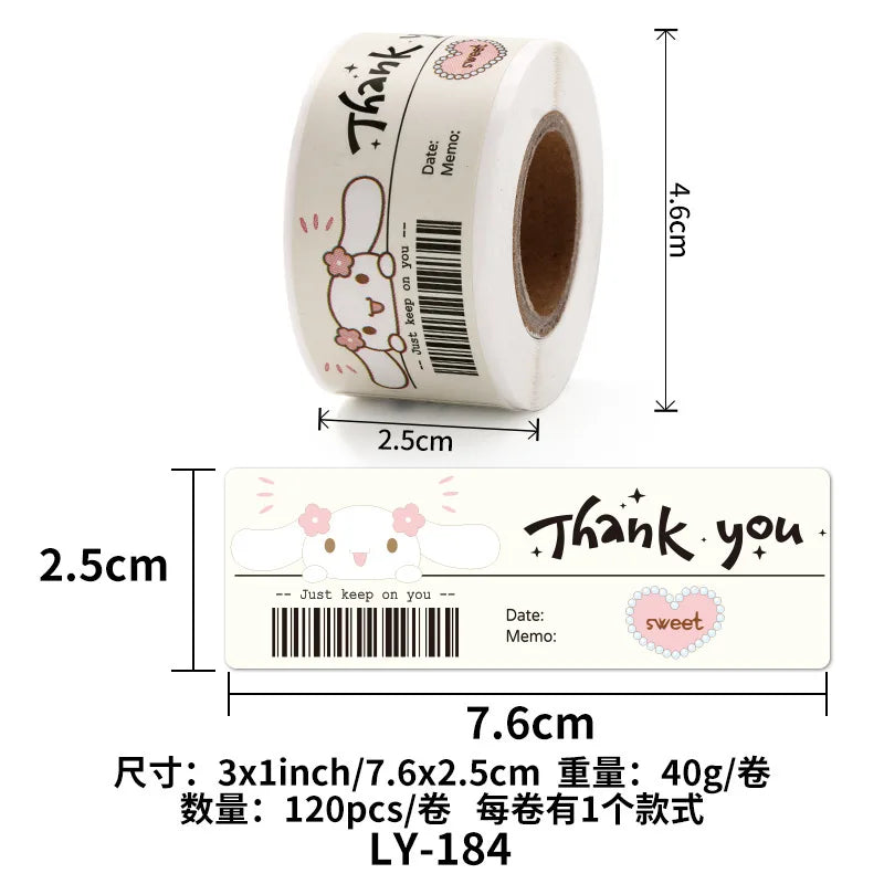 120pcs Cute Sanrio Kuromi My Melody Stickers Roll Kawaii Cartoon Thank You Sealing Labels Sticker Anime Vinyl Decoration Decals