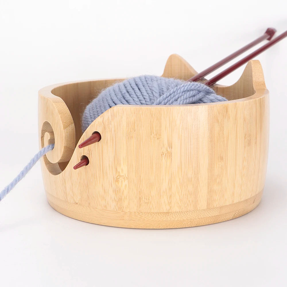 Wooden Cat-Ear Yarn Bowl