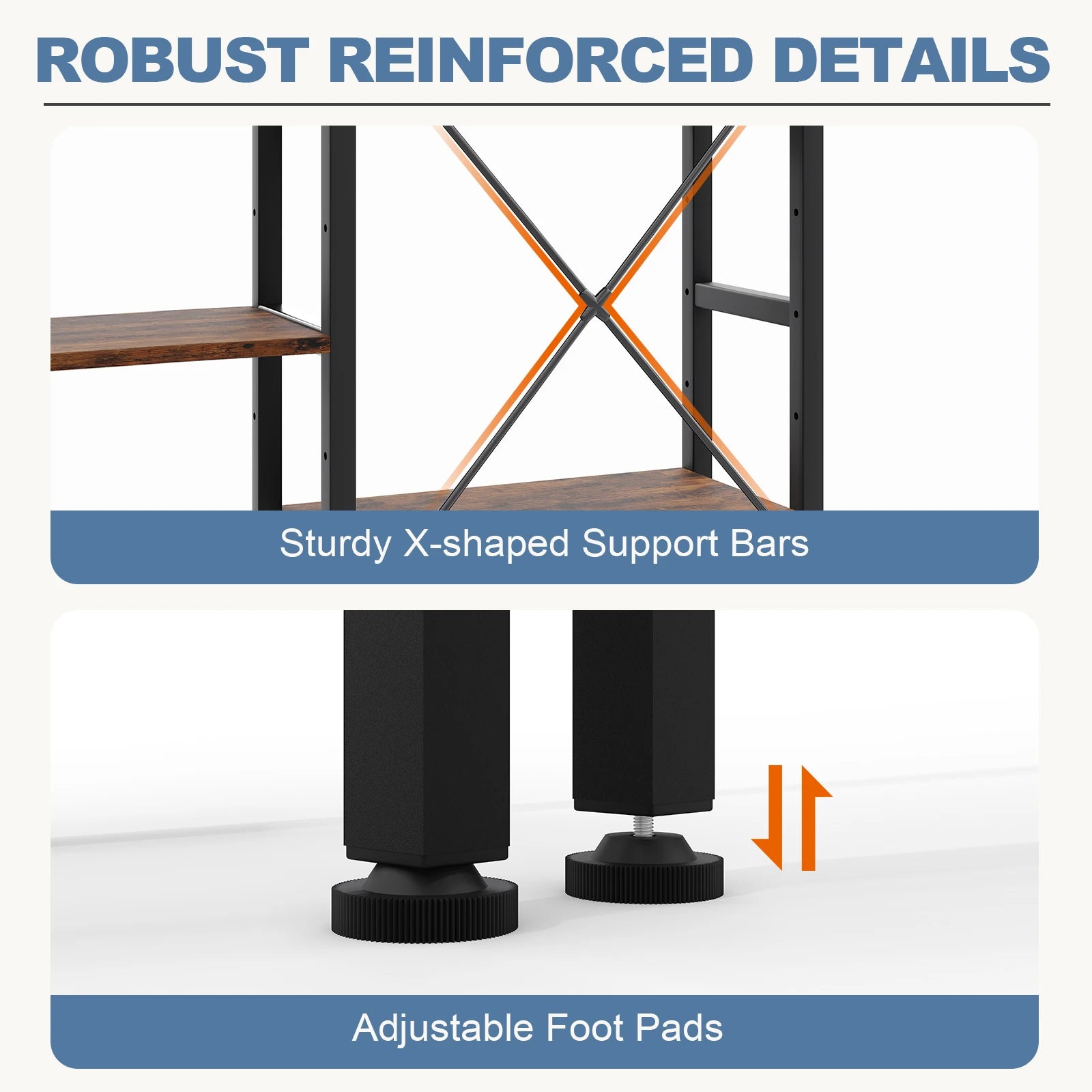 4-Tier Wide Bookshelf with Adjustable Shelves and Metal Frame