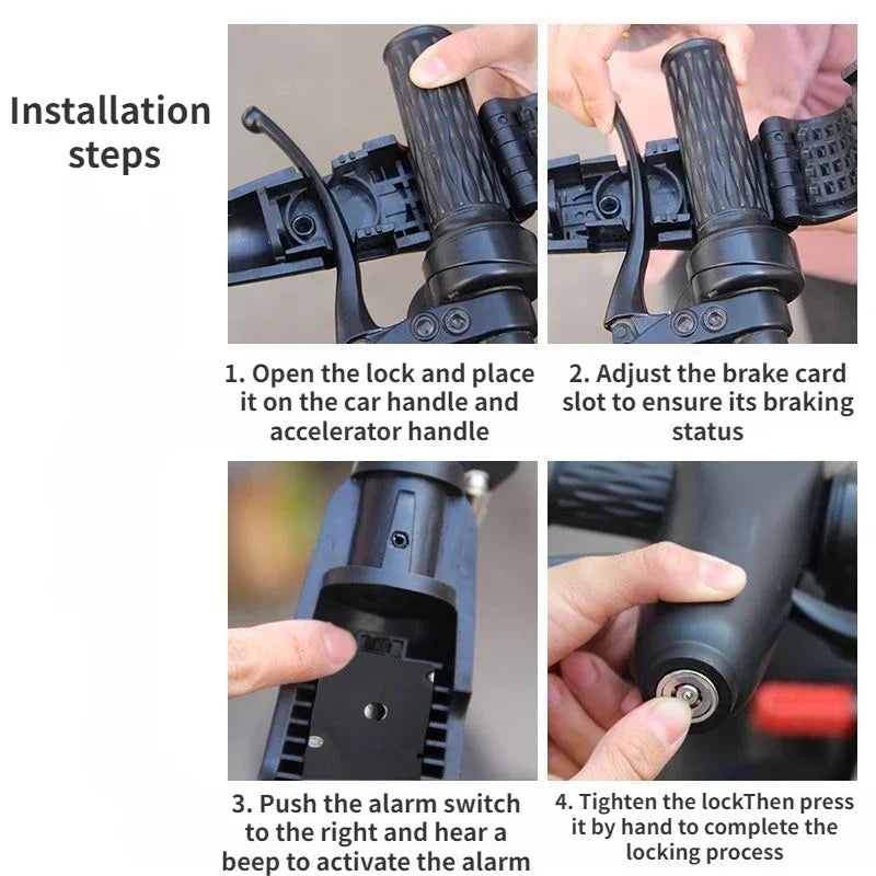 Handlebar Lock with 100 dB Alarm for Motorcycle and Scooter