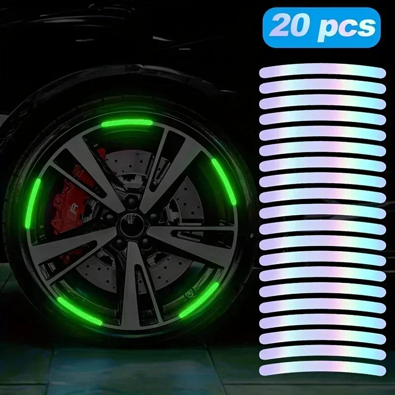 20PCS Car Wheel Luminous Stickers Reflective Stickers Luminous Fluorescent Color Wheel Decoration Motorcycle Night Stickers 
