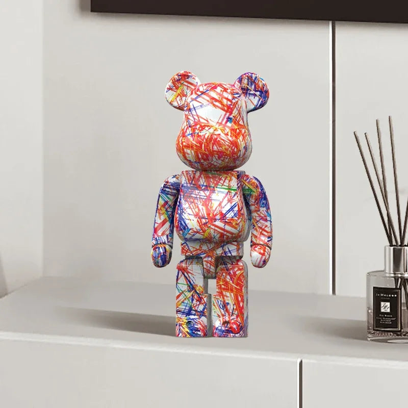 27cm/10Inches Graffiti Bear Figurine Home Decor Animal Abstract Ornament Storage Money Jar Modern Room Sculpture Table Decor 