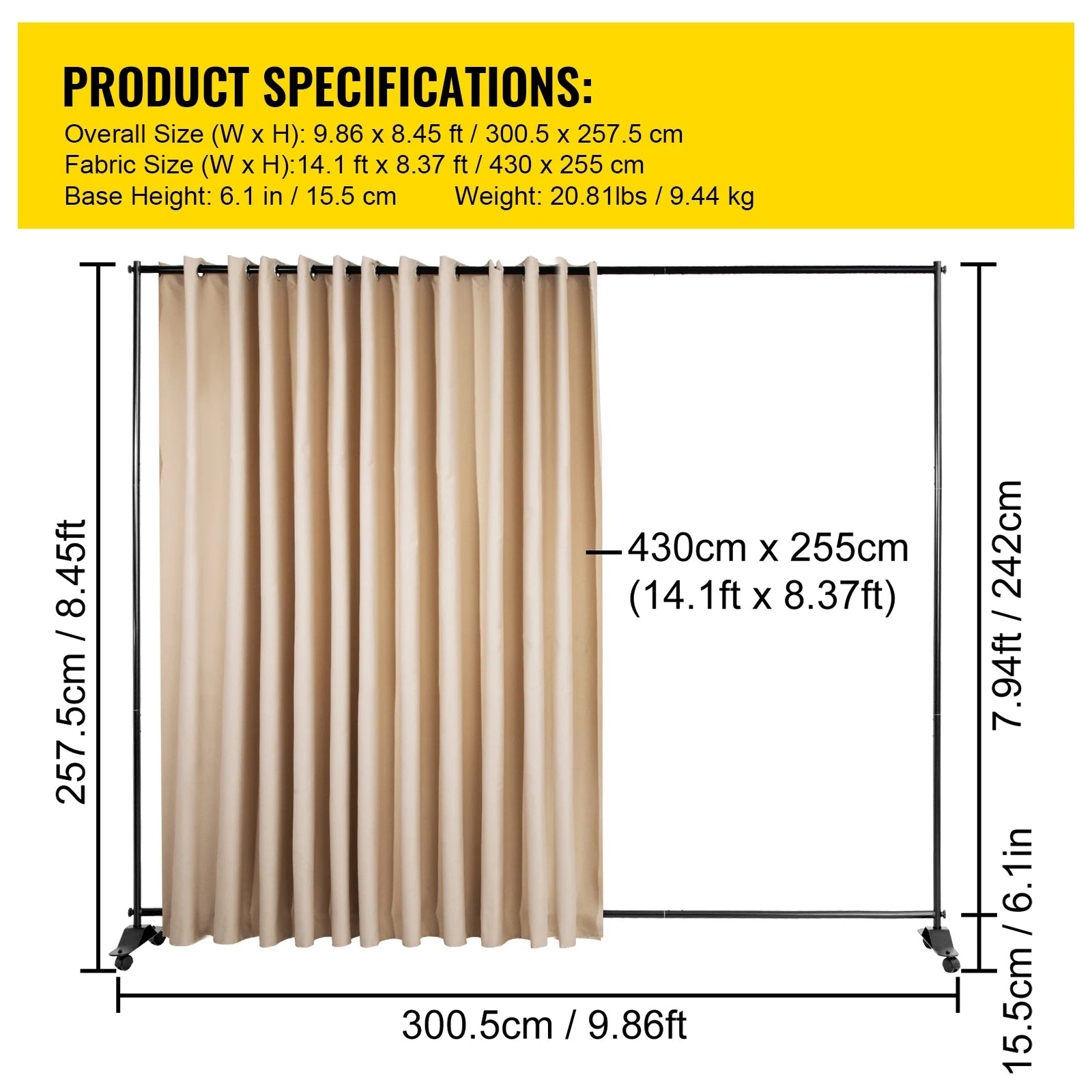 SucceBuy Room Divider Portable Panel Privacy Screen with Wheels Freestanding for Office Bedroom Dining Room Study Gray Decor