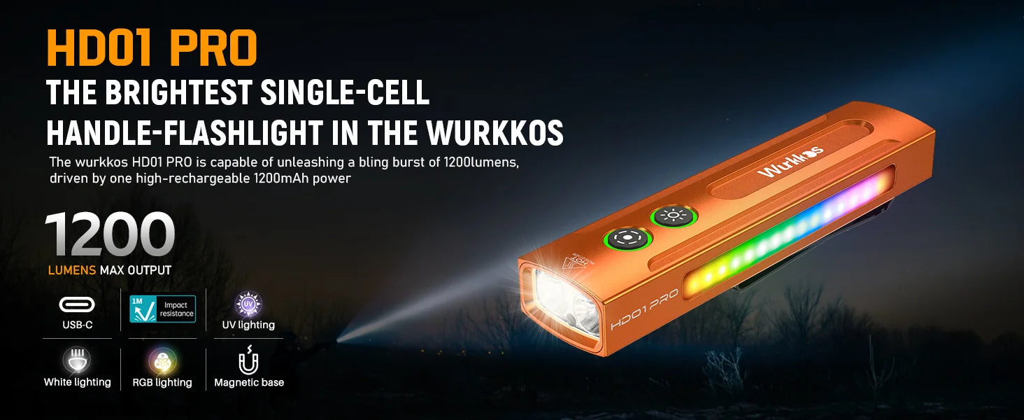 1200LM Rechargeable EDC Flashlight with UV, RGB & Magnetic Tail