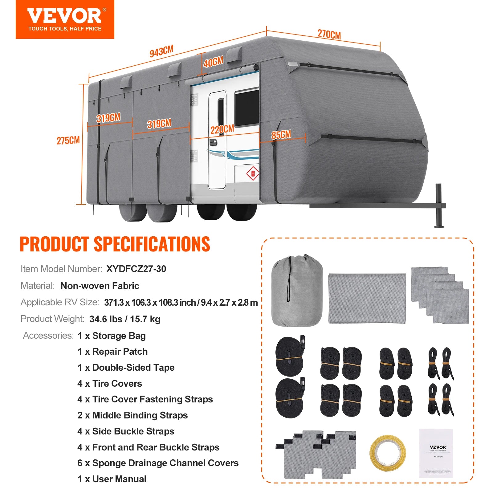 Travel Trailer Cover with Storage Bag and Repair Patches
