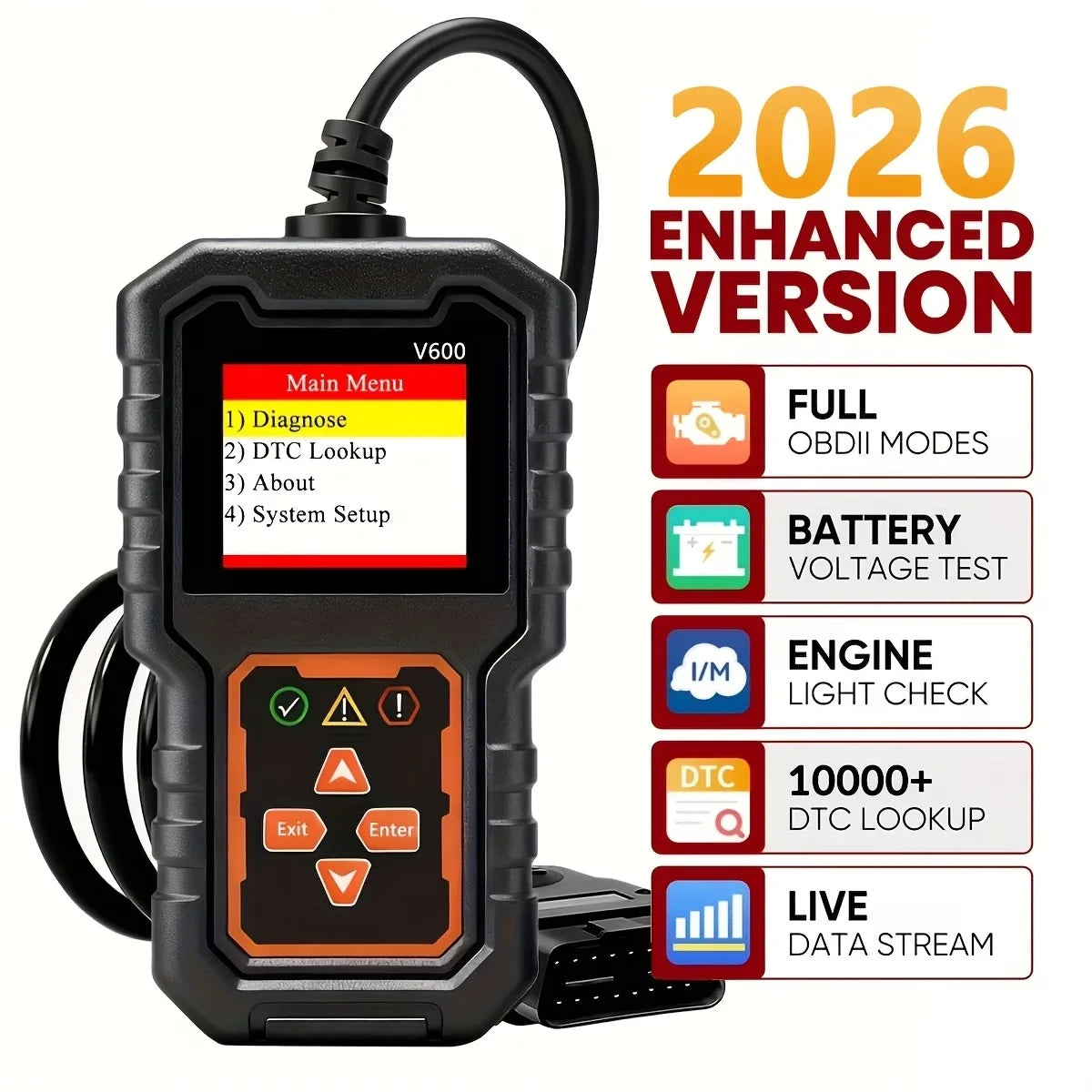 V600 Wired OBD2 Engine Code Reader and Diagnostic Scanner