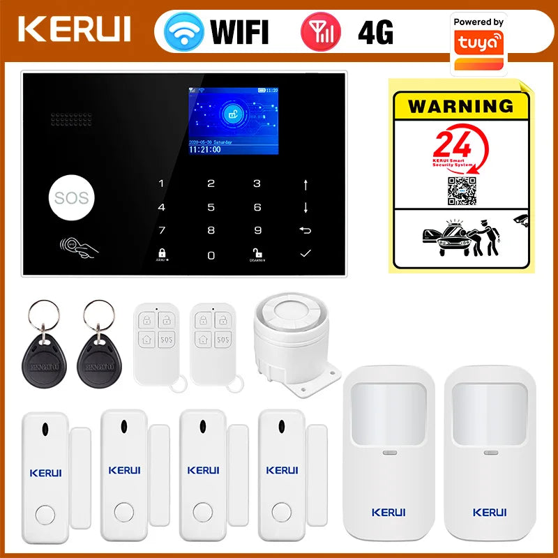 KERUI 4G/WIFI riasztó biztonsági rendszer otthonhoz hőmérséklet-/ páratartalom kijelzővel biztonsági védelem Tuya Smart Life 433MHz G34
