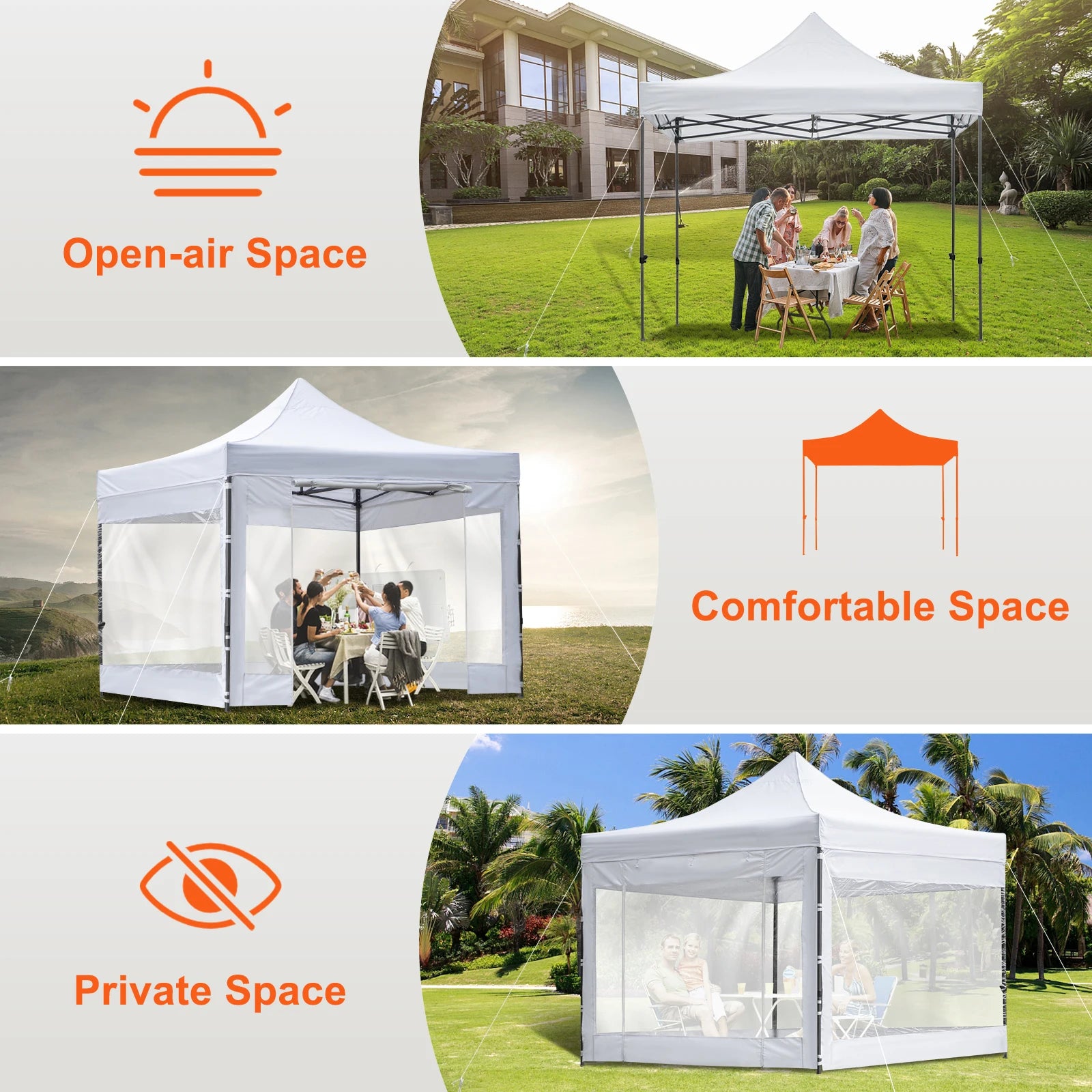 SucceBuy Tenda de Palco Pop Up 10x10 Alpendre ao Ar Livre com Paredes Laterais Removíveis e Bolsa com Rodas Abrigo Portátil Instantâneo para Festa/Acampamento
